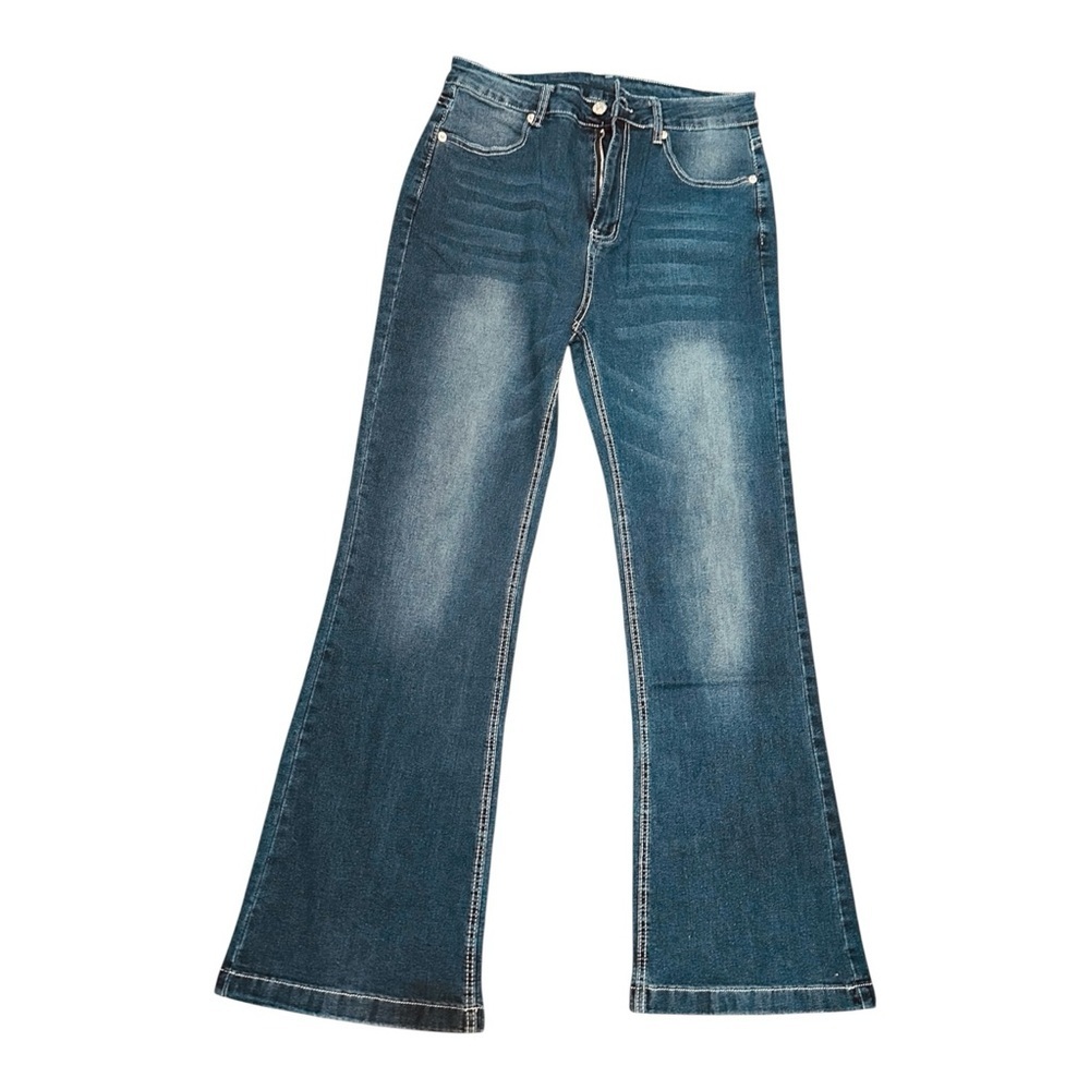 Women’s Dark Wash Flare Jeans Size L High Rise Stretch Y2K Style